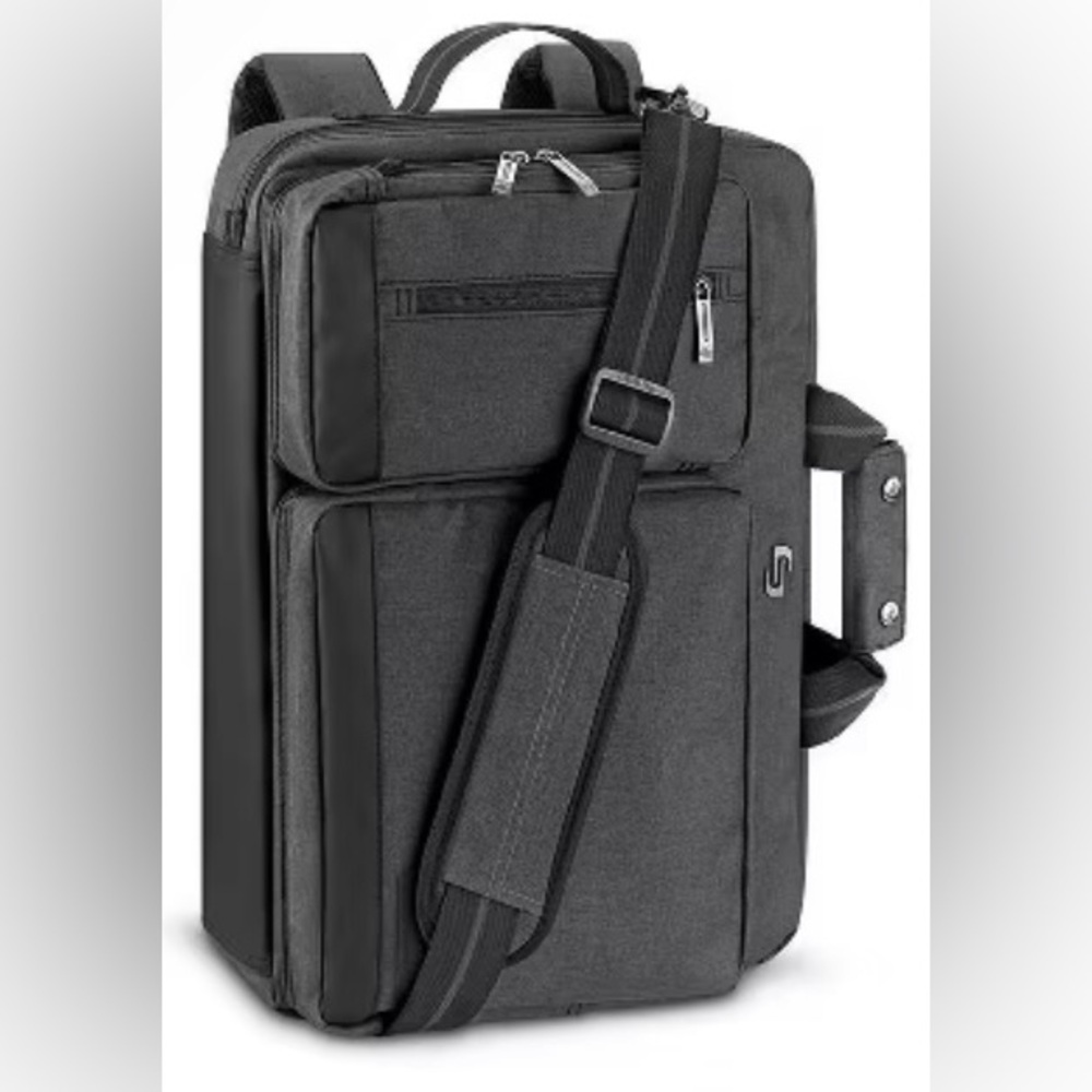 Gray Hybrid Briefcase for Men • Briefcase transforms into Backpack • Fits Laptop